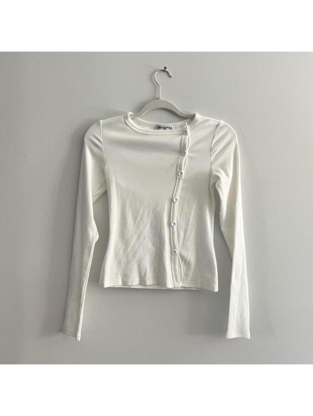 Princess Polly Baseline Button Up Long Sleeve Top in White - Picture 3 of 4